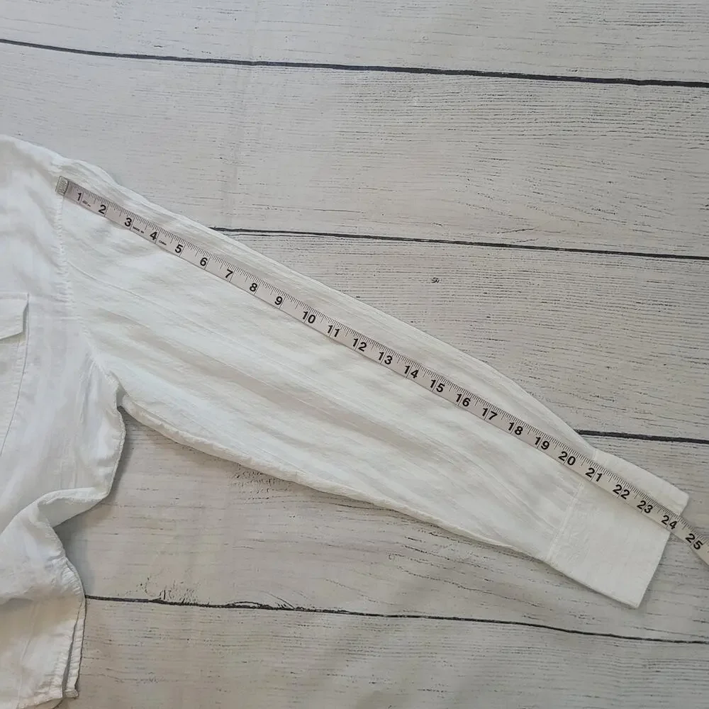J. Crew Size M White Long Sleeve Popover Textured‎ Cotton Gauzey Minimalist